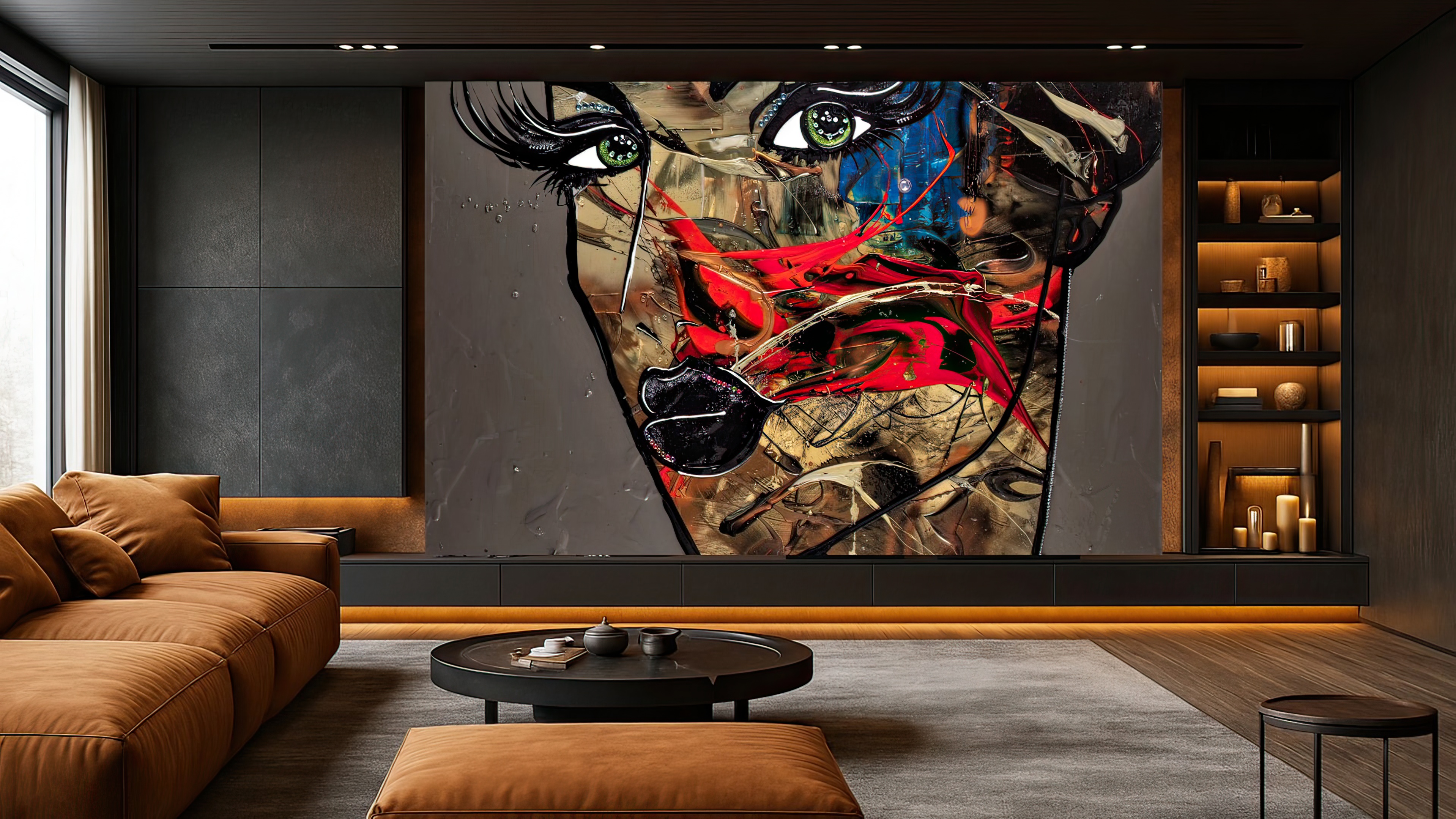 Œuvre monumentale de LISABEL dans un intérieur contemporain